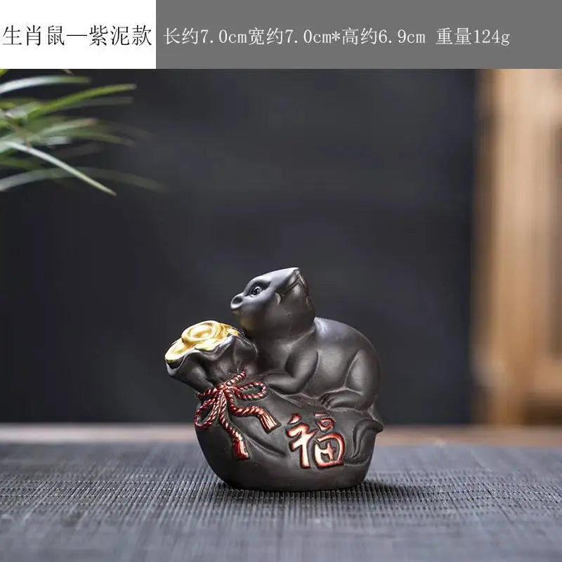 Zisha Twelve Zodiac Creative Tea Pet Ornaments Nurturable Tea Play Tea Accessories Cute Zodiac Small Ornaments Oasis Select Purple Clay x Rat
