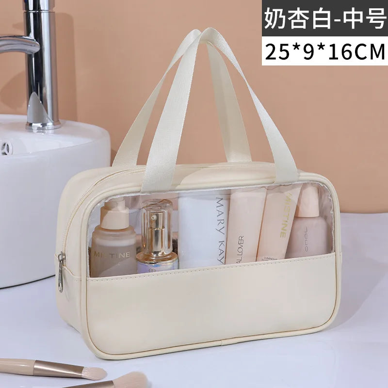 Portable Travel Cosmetic Bag Women Transparent Makeup Bag Large-Capacity Bath Wash Bags Multifunction Waterproof Storage Case Oasis Select Beige M