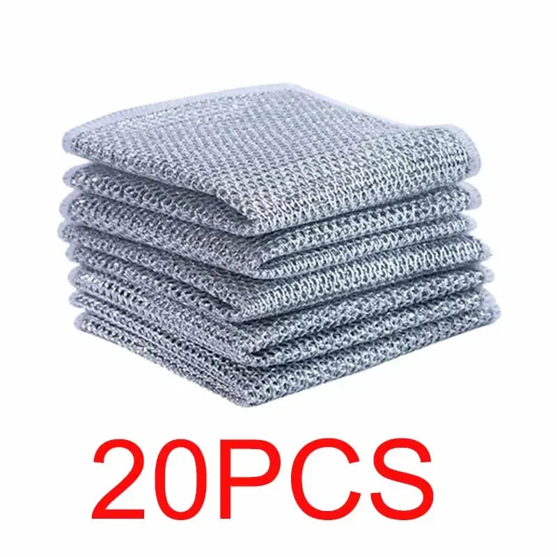 Kitchen Teel Wire Cleaning Cloths Double Sided Thickened Metal Silver Wires Rags Kitchen Dish Pot Washing Cloth Towel Clean Tool Oasis Select 20PCS Double Layer
