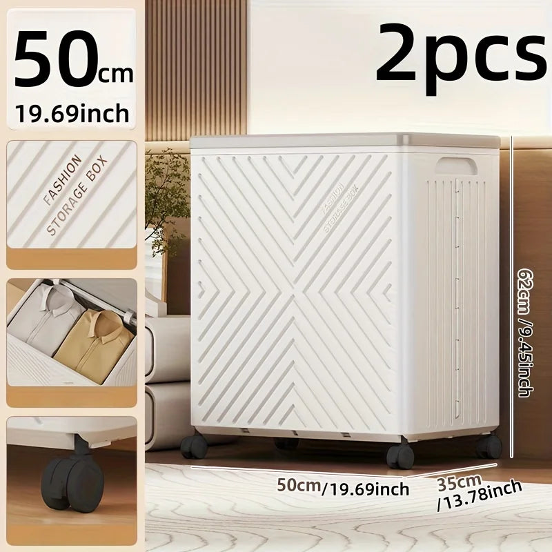 White Foldable Storage Box with Wheels Large Capacity Organizer for Clothes Toys Quilts Space Saving for Bedroom Living Room Oasis Select 2 pcs