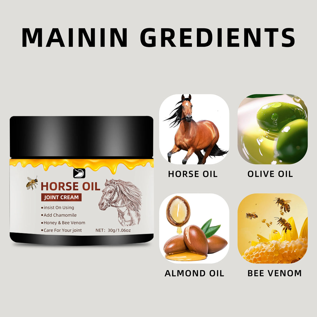 Horse Oil Joint Cream - Fast Absorbing, Non-Greasy Moisturizer for Elbows, Knees & Joints. Fragrance-Free, All Skin Types. 30g/5 Oasis Select