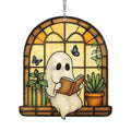 Halloween Ghost Reading Book Acrylic Suncatcher Window Hanging