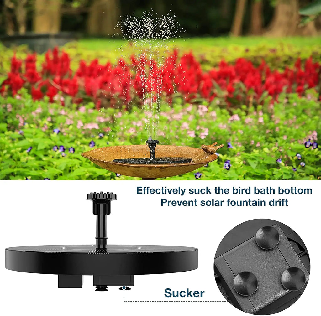 1.5W Solar Fountain Pump, with 6 nozzles Solar Bird Bath Fountain, Water Pump Floating Fountains Suitable for Ponds Oasis Select
