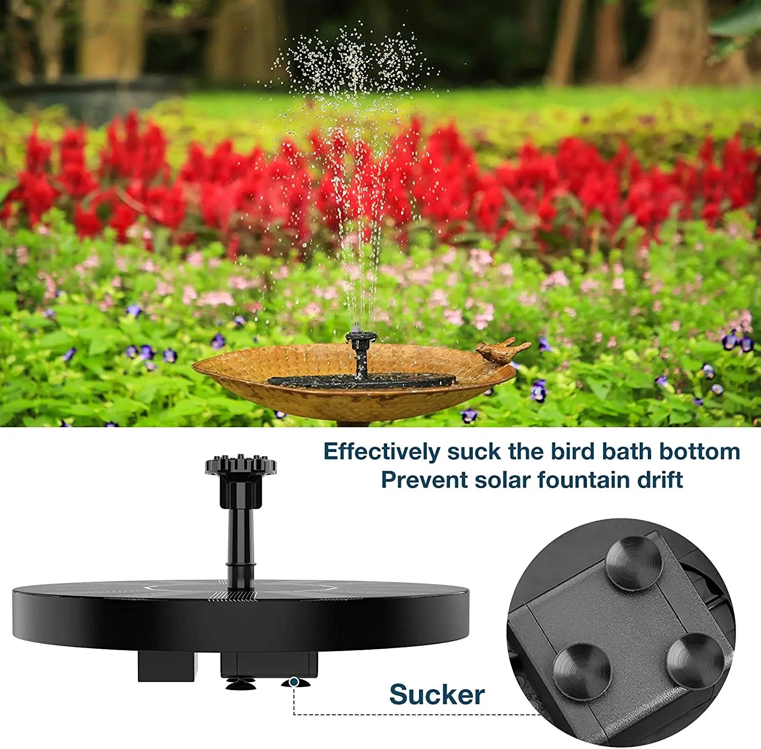 1.5W Solar Fountain Pump, with 6 nozzles Solar Bird Bath Fountain, Water Pump Floating Fountains Suitable for Ponds Oasis Select