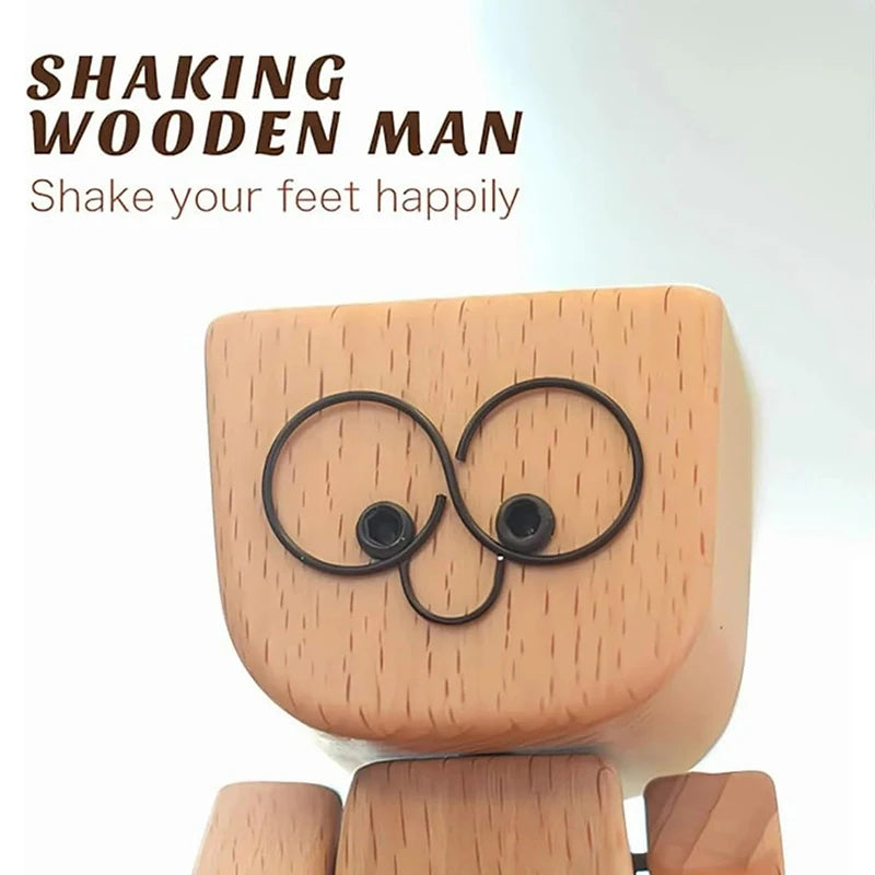 Shaking Wooden Man Figurine, Charming Little Wooden Figure That Sways With 12PCS Magnetic Expressions Oasis Select