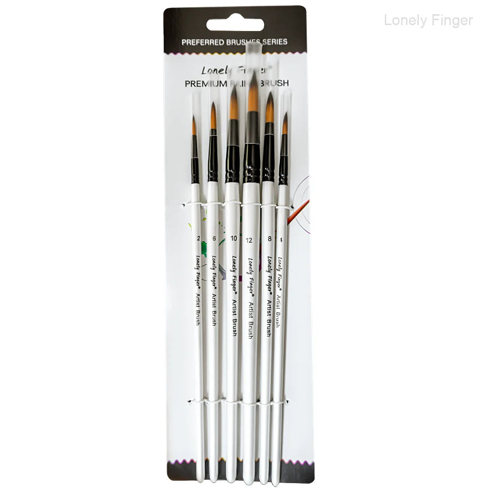 6pcs Paint Brushes Set for Acrylic Painting,Watercolor,Oil，Inks，Gouache，Crafts, Brush Tip Flat，Round, Angle，Filbert,Paint Oasis Select 6pcs white Round