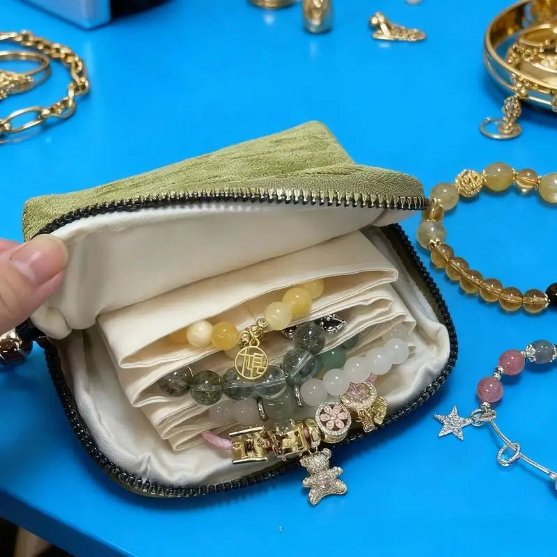 5-Layer Jewelry Storage Pouch, Velvet Jewelry Bag, Portable Travel Organizer for Watch, Bracelet, Ring, Earring Oasis Select