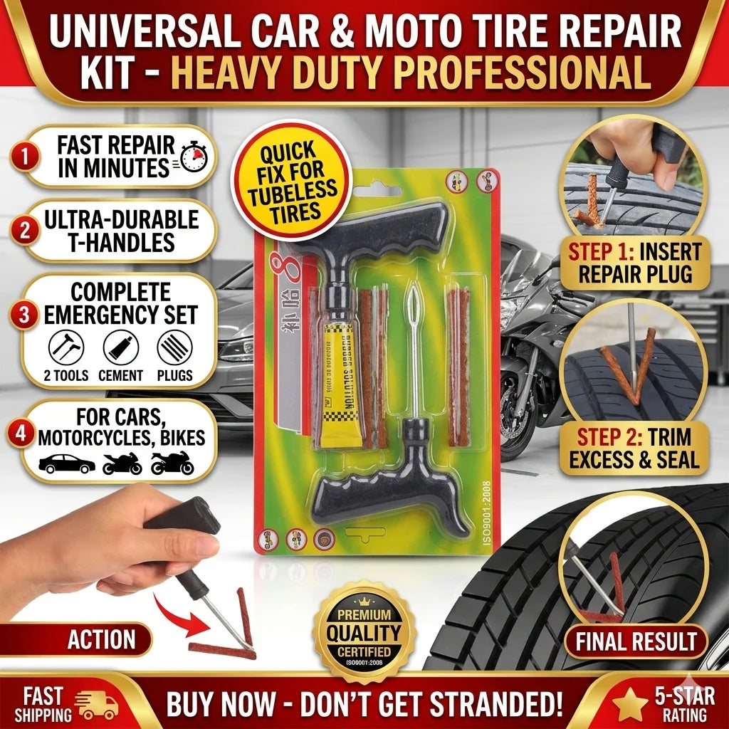 Universal Tubeless Tire Repair Kit – Car, Bike & Motorcycle Tire Repair Kit Oasis Select