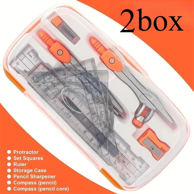 A set of 2-color geometric math stationery, including compasses, erasers, pencils, etc., suitable for drawing and measurement. Oasis Select Tangerine
