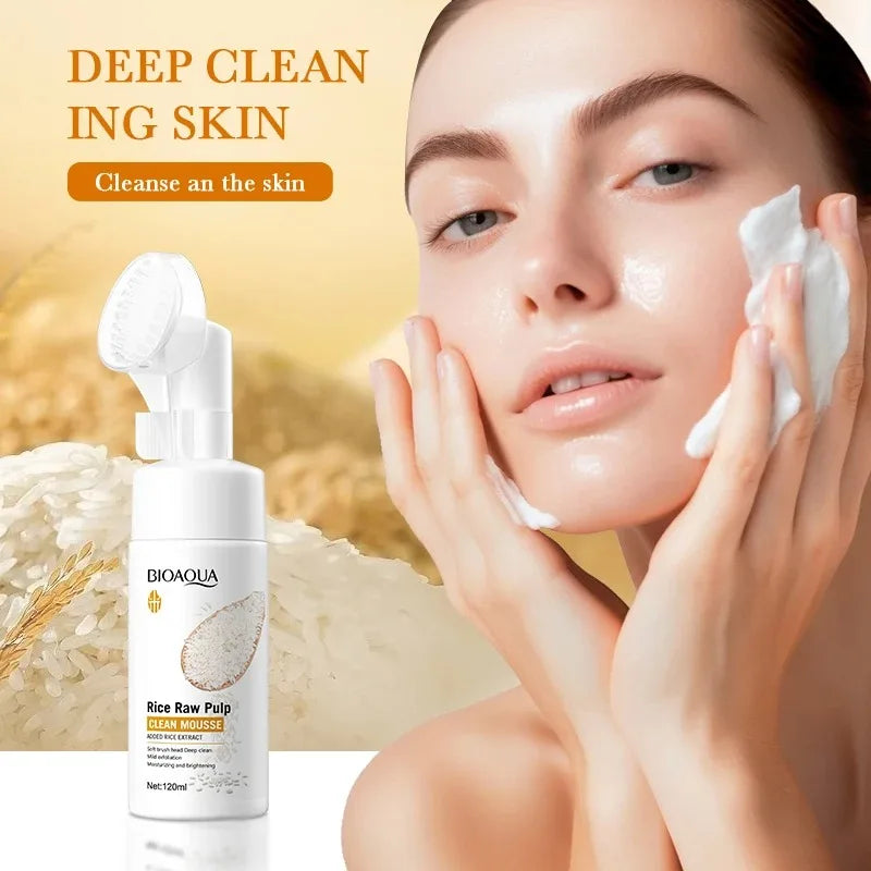 BIOAOUA Rice Puree Foaming Cleanser 120ml | Mousse & Brush Foaming Facial Cleanser Oasis Select