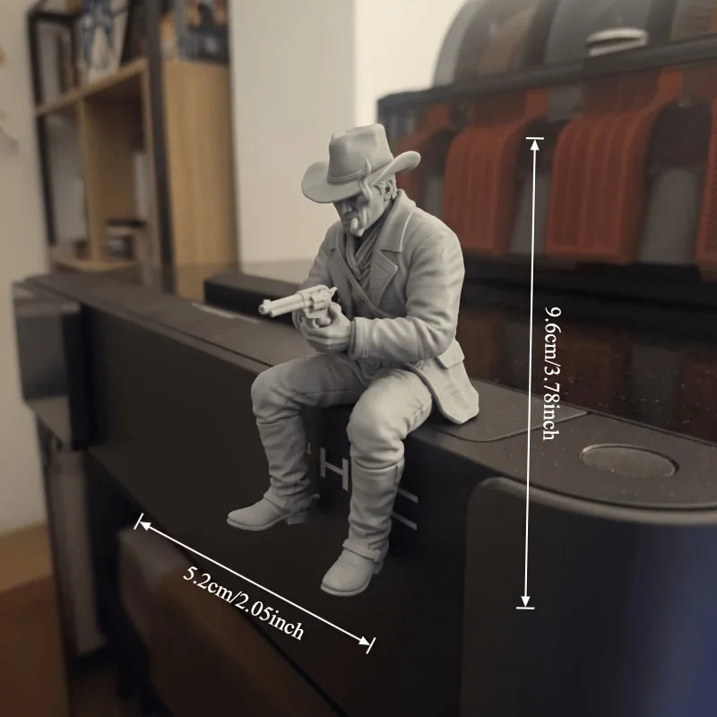 Sitting Western Cowboy Figurine 3D Printed Leisure Desk Edge Cowboy Statue Wild West Table Decor for Bookshelf Office Desk Gifts Oasis Select Cool Cowboy grey