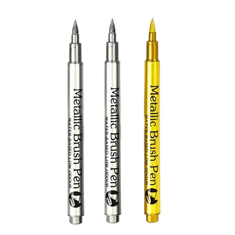 Metallic waterproof permanent marker pens for DIY epoxy resin mold gold silver color drawing supplies craft marker pen Oasis Select Brush 2Silver 1Gold