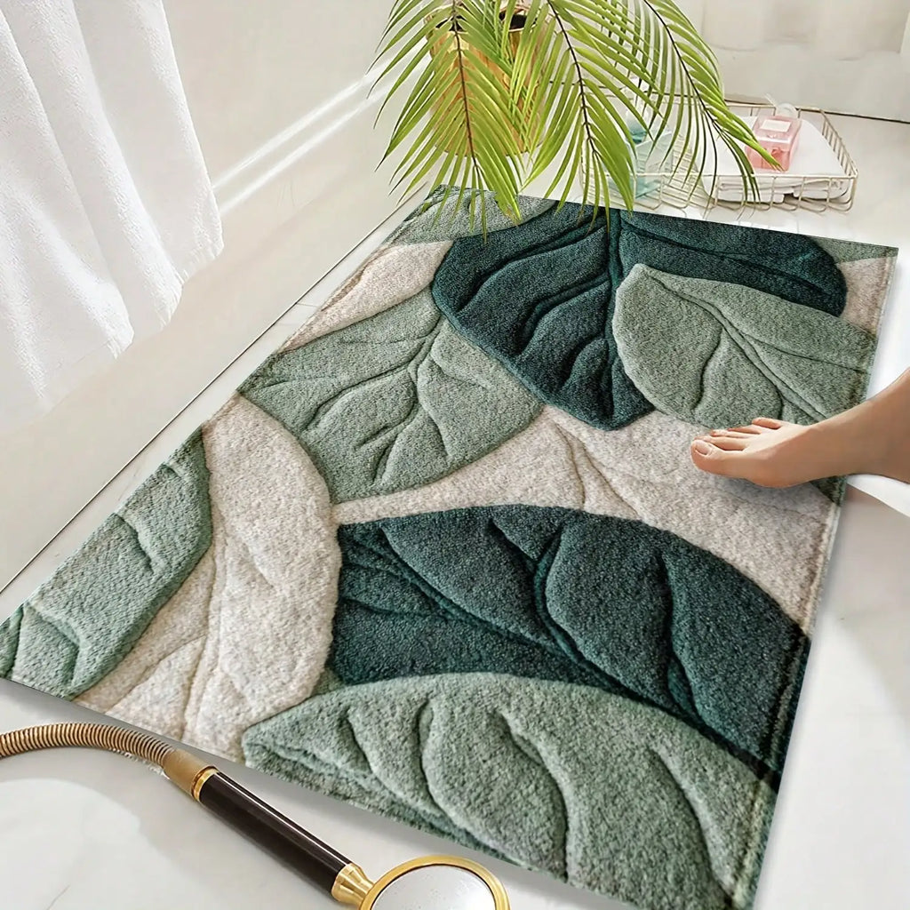 Green Leaf Pattern Plush Rug Ultra-Fine Fiber Bathroom Carpet Anti Slip Quick Drying Bedroom Rug Carpets for Living Room Oasis Select