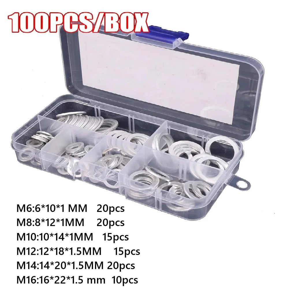 50/100/280/200/150Pcs Washer Copper Sealing Solid Gasket O Ring Copper Gaskets Flat Ring Seal Assortment Kit Hydraulic Accessory Oasis Select aluminum 100pcs