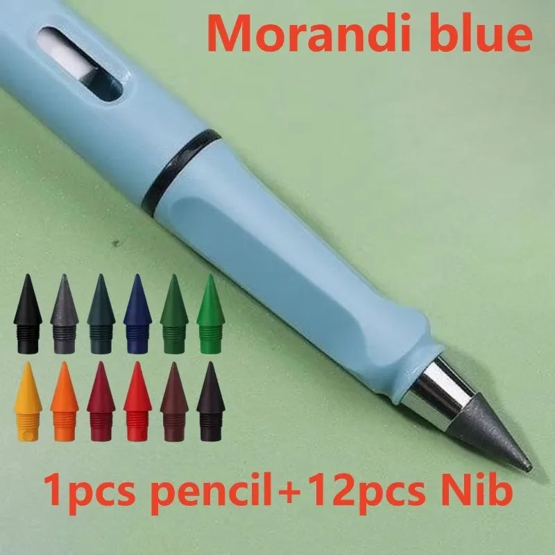 1/2set Kawaii 12 Colors Eternal Pencil No Ink Unlimited Pencils School Kids Art Painting Color Sketch Writing Stationery Oasis Select 1set Morandi blue