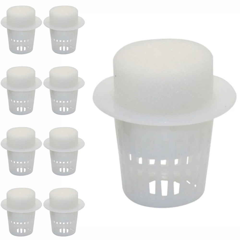 50PCS Plant Net Cup & 50PCS Cylinders Sponge For Hydroponics Aquaponics Orchids Plant Starting UV Resistant Plastic Net Cups Oasis Select