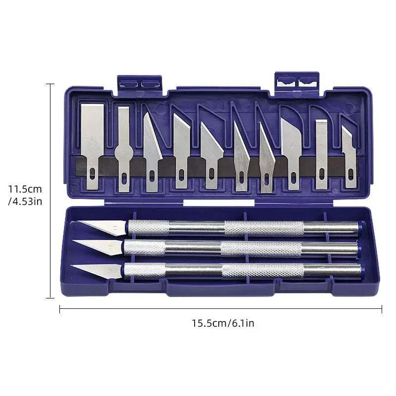 Manual Precision Carving Knife Set Non-slip Pen Style Cutter Practical Gadget for DIY Art Seal and Paper Cutting Oasis Select 1Set-Blue