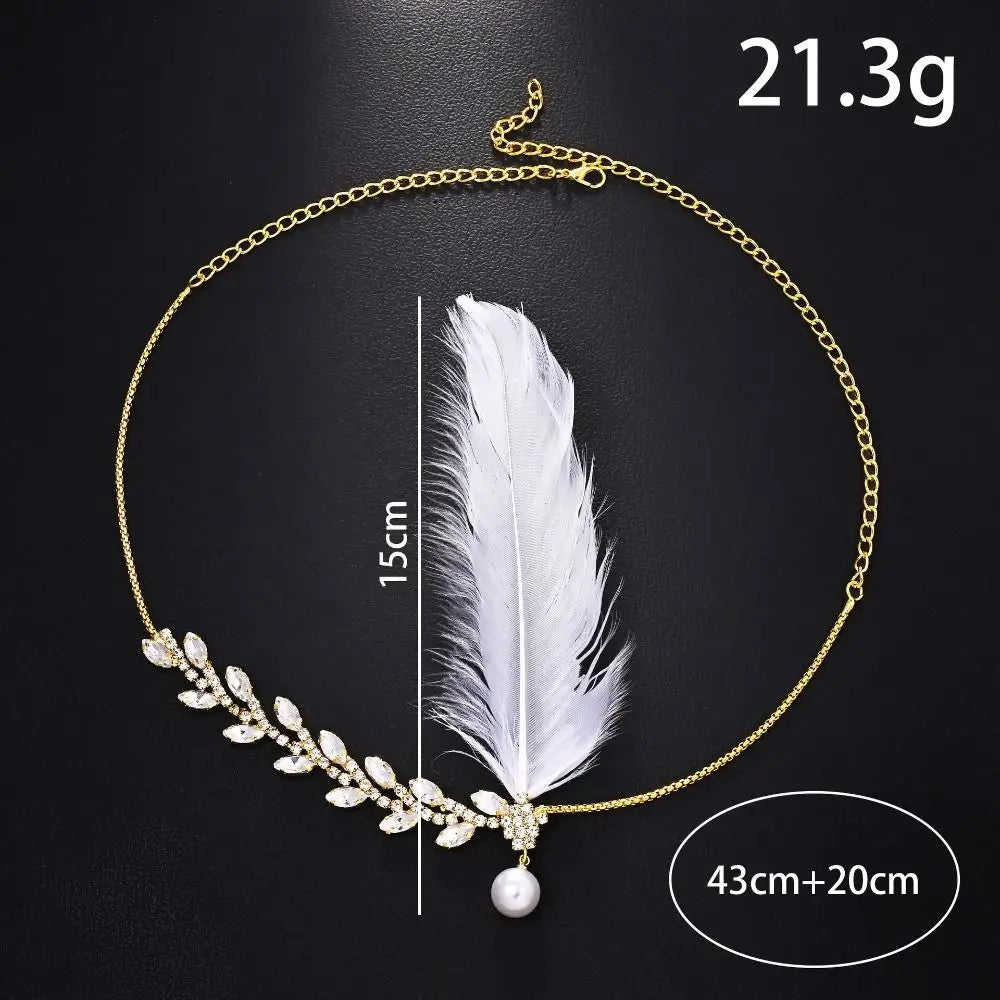 New Retro Feather Hairband with Rhinestone Feather Shape Leaf Headwear Hair Band for Men And Women Oasis Select