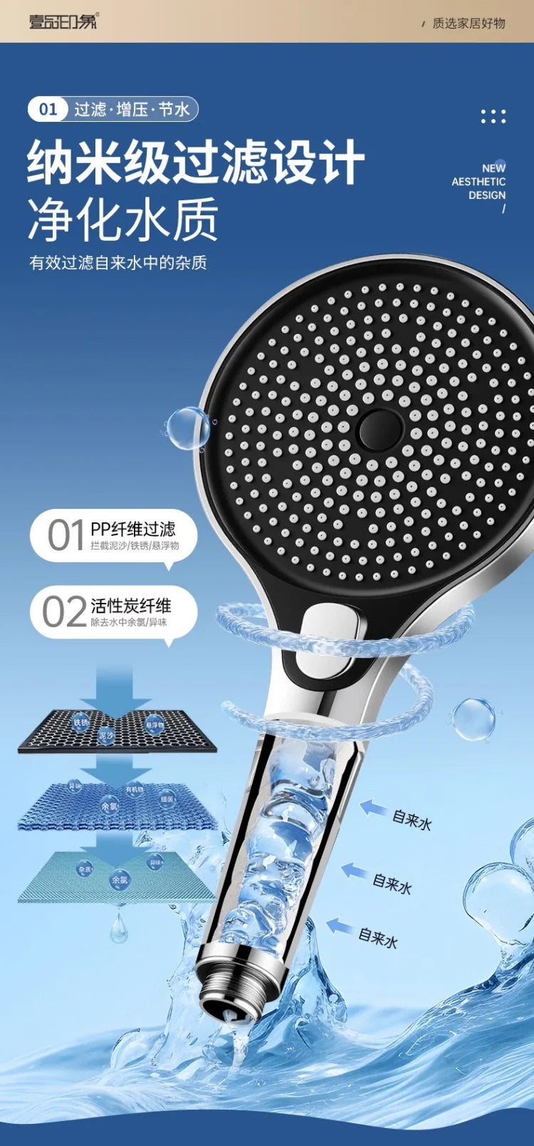 New High Pressure 13CM Shower Head Black 4 Modes Water Saving Spray Nozzle Massage Rainfall Filter Shower Bathroom Accessories Oasis Select