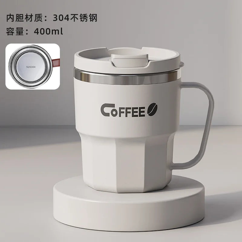 400ml 304 Stainless Steel Coffee Cup Mug with Lid Double-Wall Insulated Cup with Handle & Lid Heat-resistant Drinkware Oasis Select White 400ml
