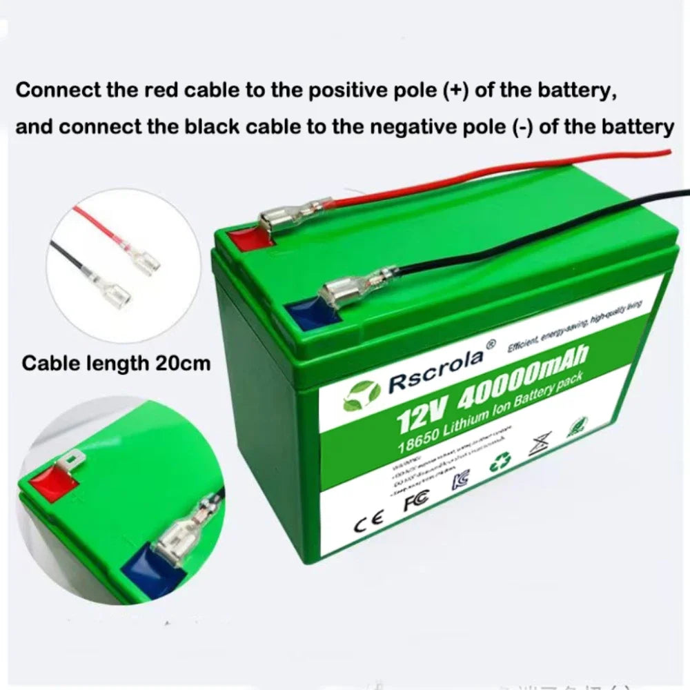 Li-ion 12V 40Ah 30Ah 20Ah 18650 Lithium Rechargeable Battery Pack for Sprayer Kids Electric Toy Car Scale Access Control+Charger Oasis Select