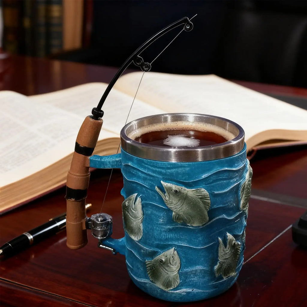 Coffee Mug Resin Cold Hot Beverage Water Cup Fishing Theme Decor for Chocolate Tea Wine Beer Home Camping Dorm Hotel Apartment Oasis Select