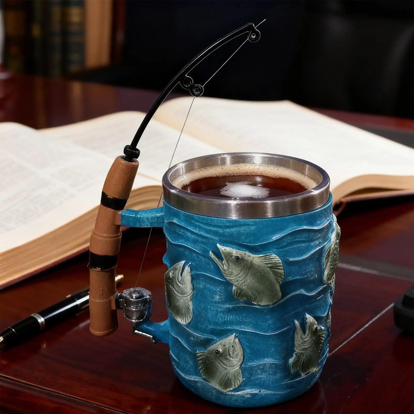 Coffee Mug Resin Cold Hot Beverage Water Cup Fishing Theme Decor for Chocolate Tea Wine Beer Home Camping Dorm Hotel Apartment Oasis Select