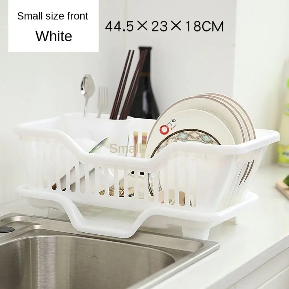 Dish Drying Kitchen Utensils Drainer Rack with Drain Board Countertop Dinnerware Plates Bowls Chopsticks Spoons Organizer Oasis Select White