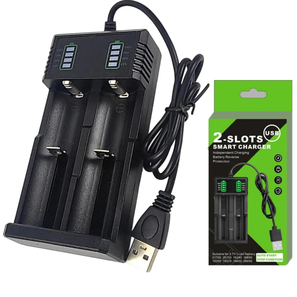 1/2/4Slot USB Smart Battery Charger For 21700 14500 18500 26650 Lithium Battery With LED Indicator Battery Charger Oasis Select 2 slot