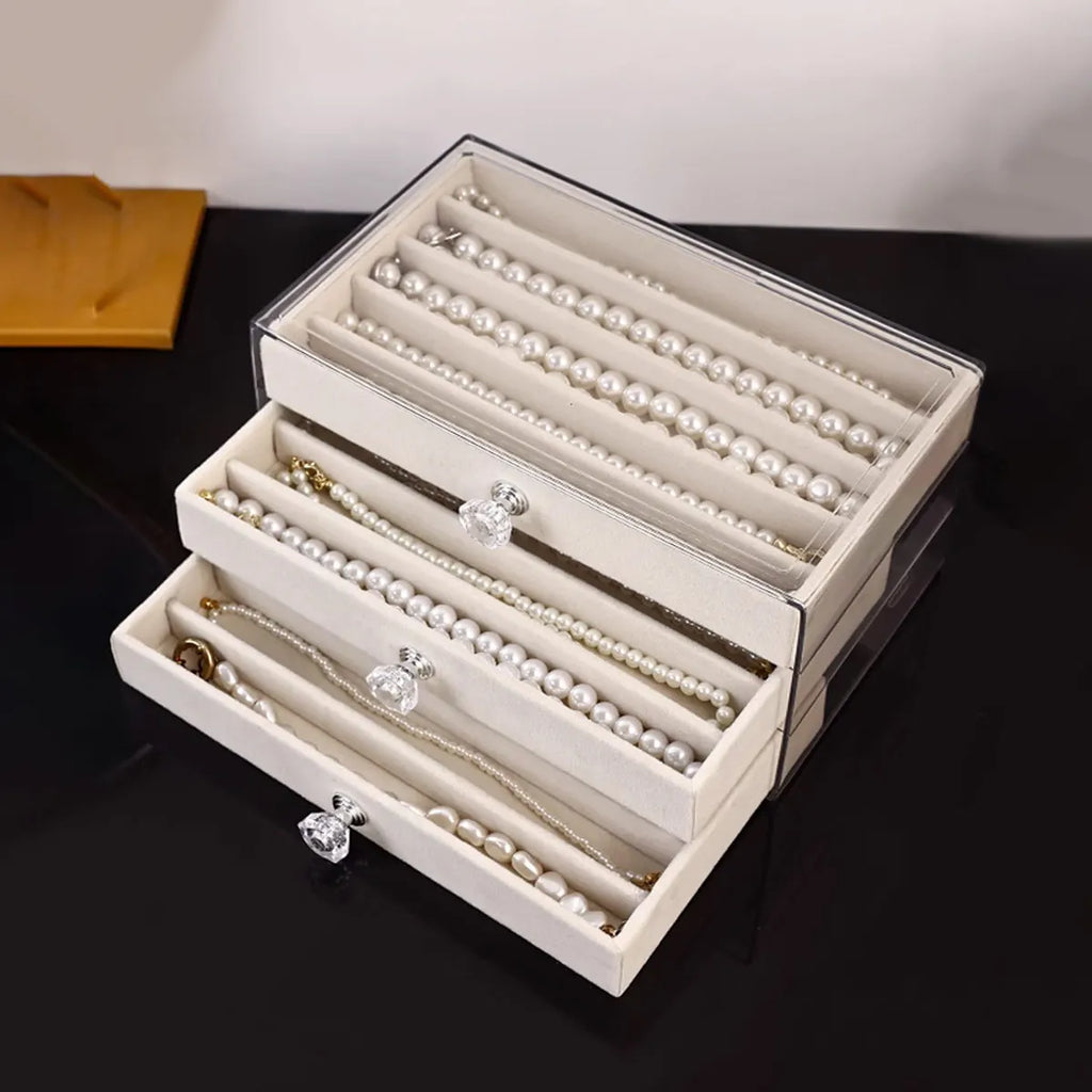 1pc Necklace Storage Box with Transparent Lid, 3-Layer Jewelry Tray Drawer Jewelry Display Box, Desktop Jewelry Box Oasis Select