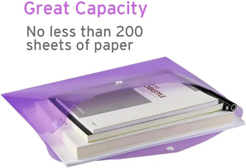 10/5pcs A4 Folders Plastic Envelopes Clear File Folder for Document Poly File with Label Pocket Snap Button for Office Organizer Oasis Select