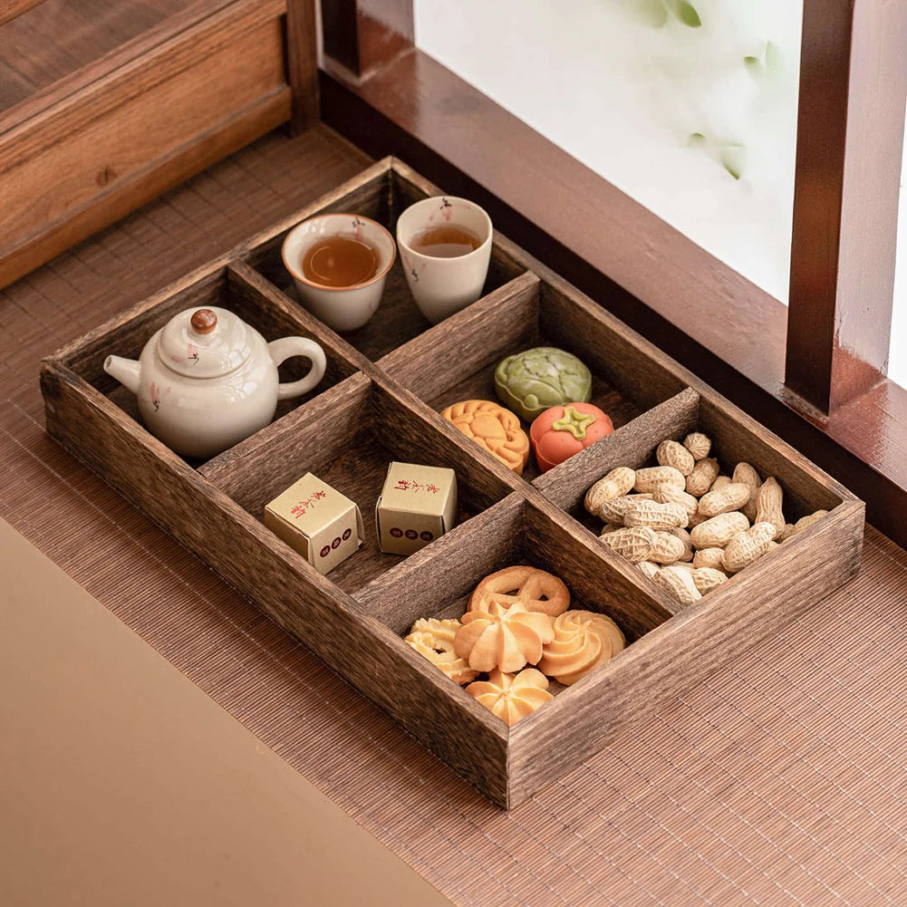 Wood Multi-Compartment Serving Tray | Nuts Fruit Snack Platter