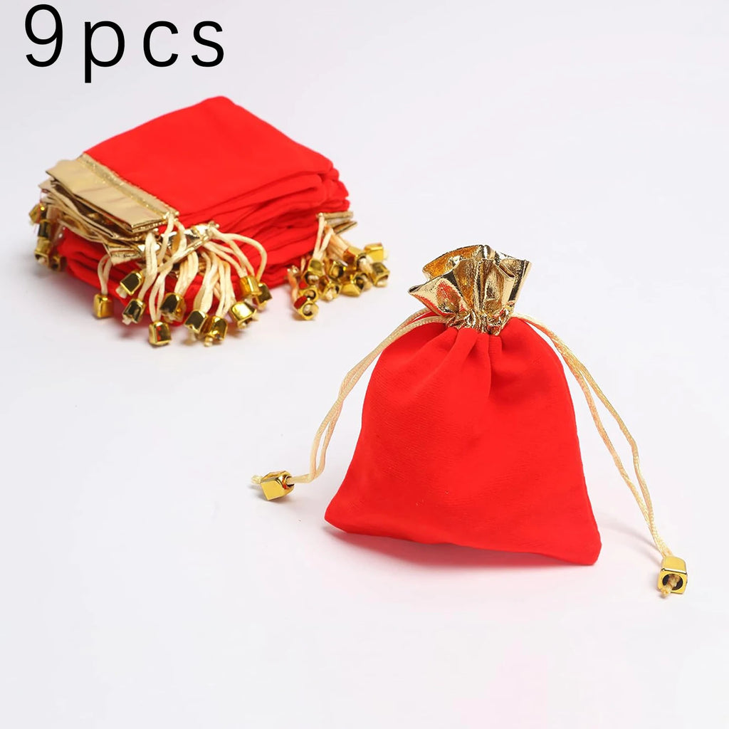 9/18/27pcs elegant red buttoned jewelry bags, 7x9cm, Christmas gifts, New Year gift drawstring, plush bags Oasis Select 7x9cm 9pcs