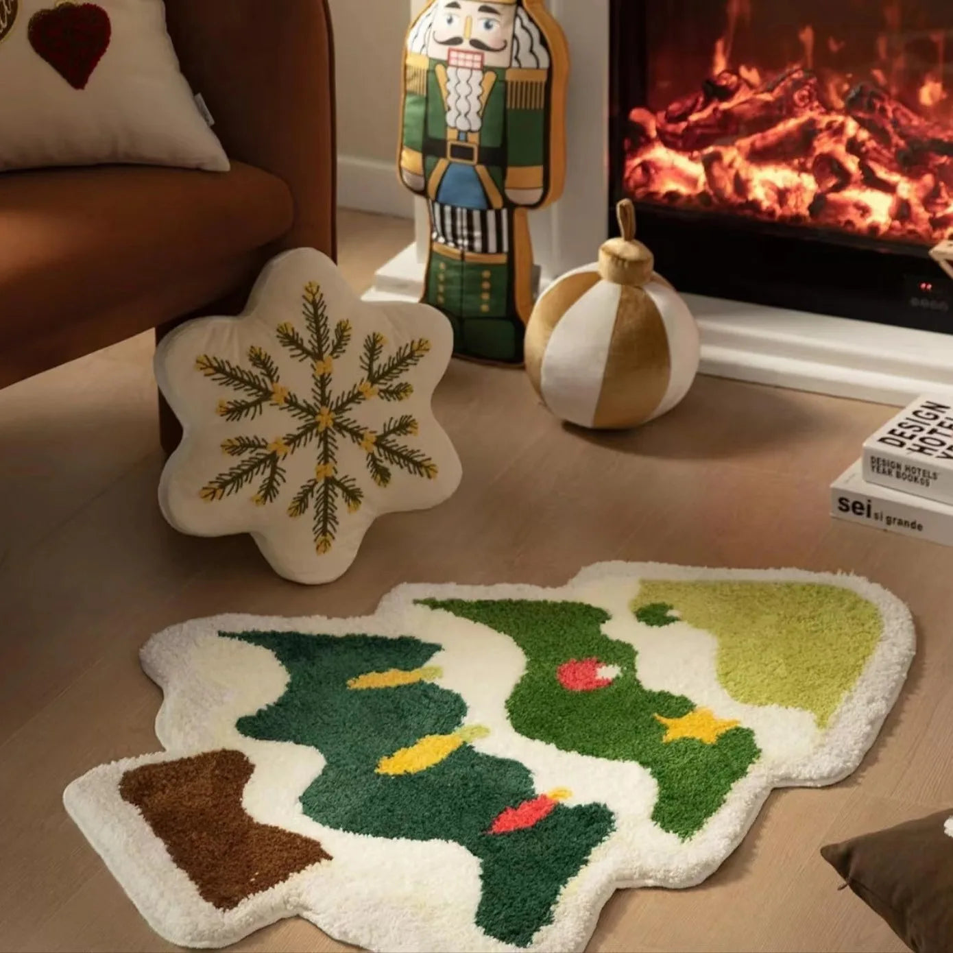 Nordic Irregular-shaped Christmas Series Faux Cashmere Floor MATS Home Decorative Bathroom Absorbent MATS Oasis Select Christmas tree-2 50x50cm