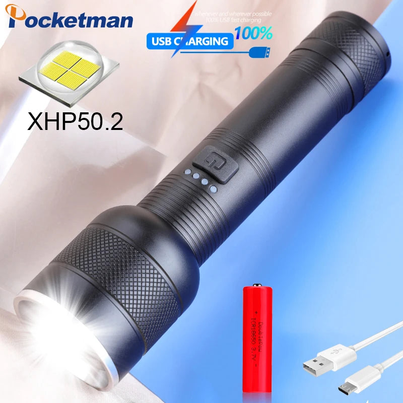 POCKETMAN XHP50 LED Tactical Flashlight – Rechargeable Torch