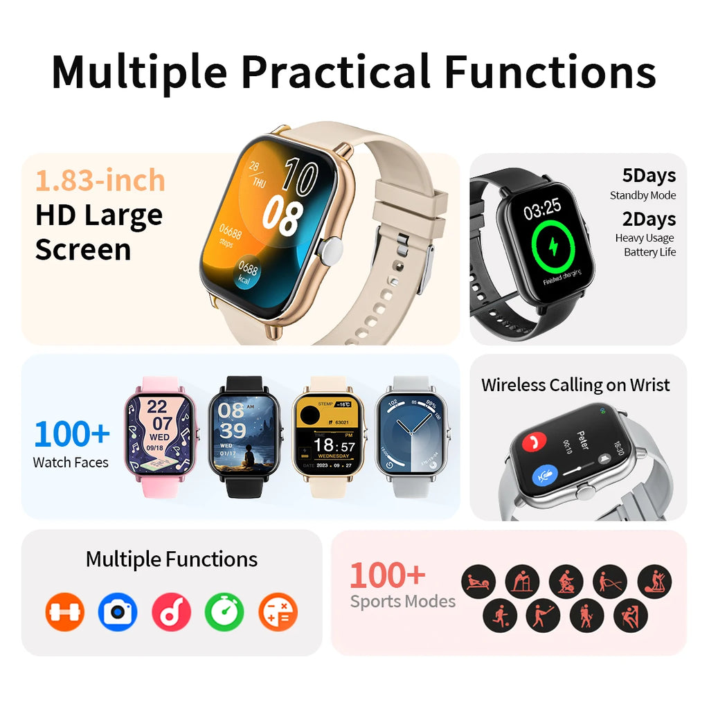 SIMSONLAB Smartwatch – Bluetooth Call & Fitness Tracker Watch