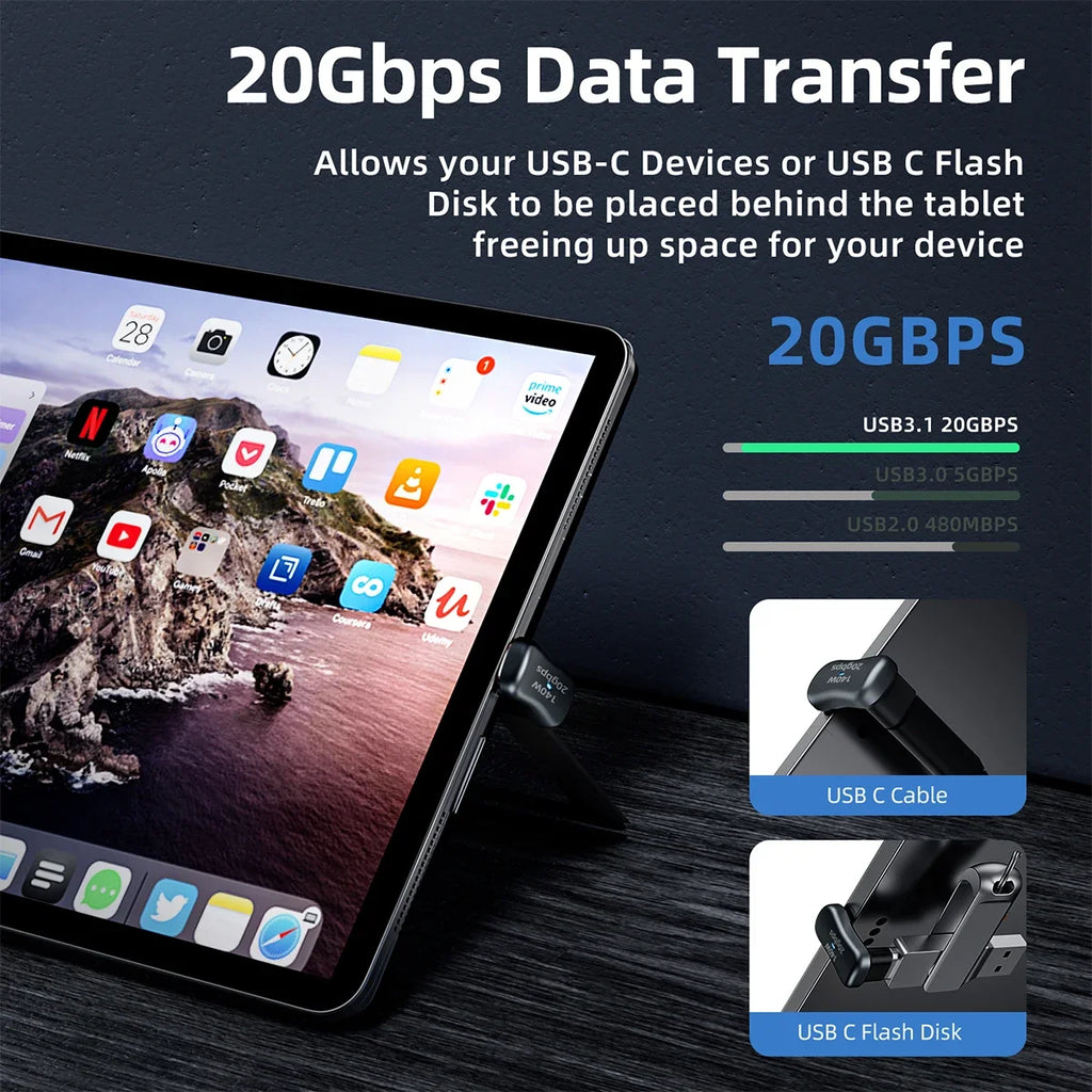 180° USB-C Adapter 20Gbps PD 140W – Steam Deck & Tablets USB-C Adapter Oasis Select