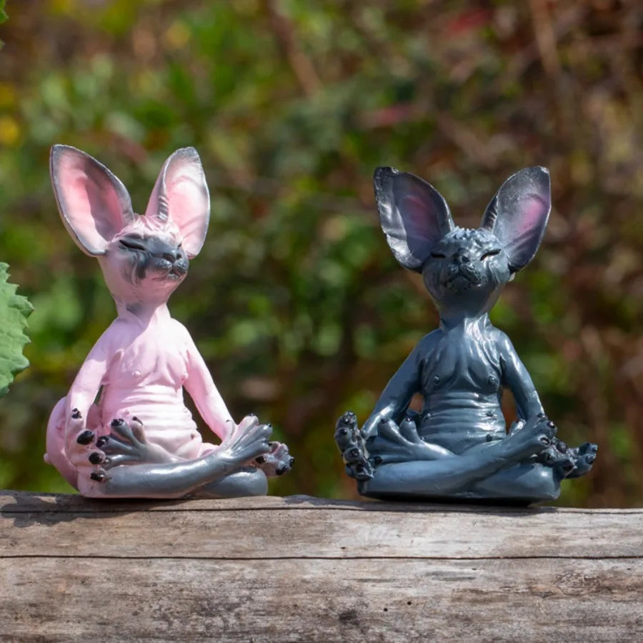 Whimsical Buddha Sphynx Cat Figurine Meditation Yoga Happy Cat Decor Art Sculptures Outdoor Garden Statues Figurine Oasis Select