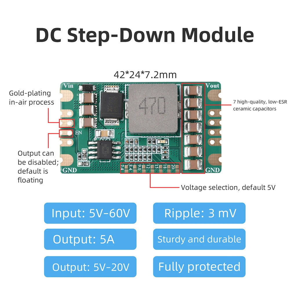 B560C 5A Step down Power Module Mini DC-DC Buck Converter Volt Regulator 5V-60V to 7.4V 8.4V 5/9/12/15/18/20V Adjustable Output Oasis Select