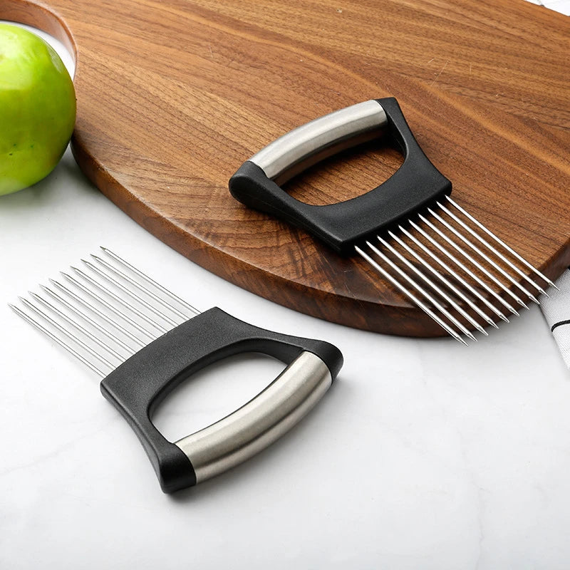 Stainless Steel Onion Cutter Holder Food Slicers Assistant Tomato Onion Slicer Holder Vegetables Cutting Fork Kitchen Gadgets Oasis Select