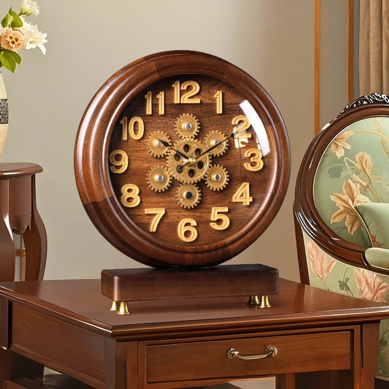 2025 New Solid Wood Table Clock Is A Creative and Retro European-style Pendulum Clock for The Living Room Desk Clock Oasis Select