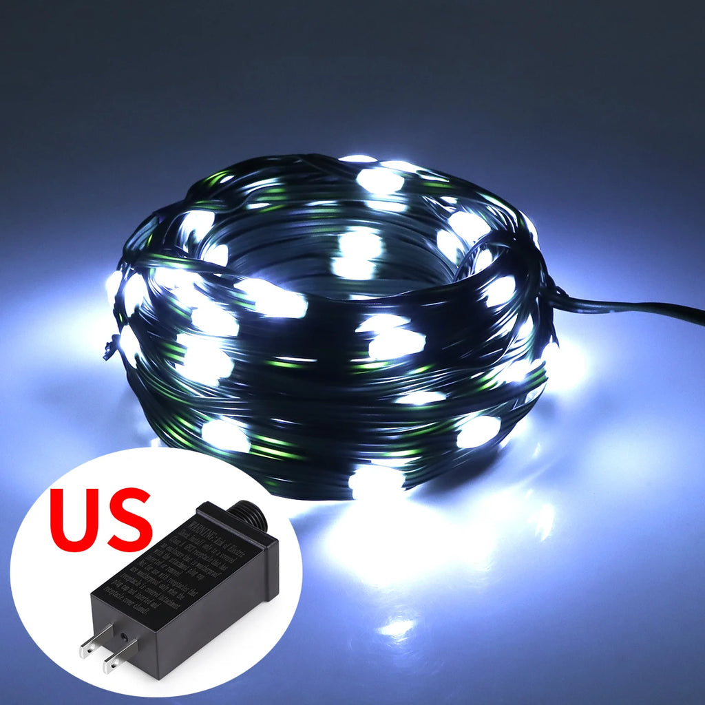 Christmas Celebration Decorative Lights String 10m-100m Wedding Garland Fairy Light Chain Outdoor Waterproof Lawn Tree Lamp Gift Oasis Select White US Plug 110V 20M