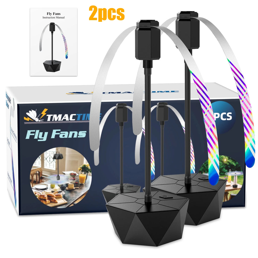 Fly Fans for Table, Soundless Fly Repellent Fan with Soft Blades and Hanging Hook, Handy for Outdoor Use Restaurant BBQ Picnic Oasis Select 2pcs-Black