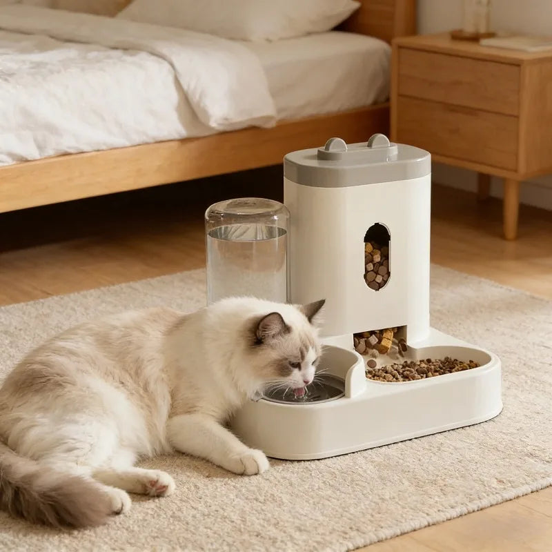 Automatic Pet Feeder And Water Dispenser Large Capacity Raised Food Bowl With Fountain Design Perfect For Cats Dogs Daily Eating Oasis Select