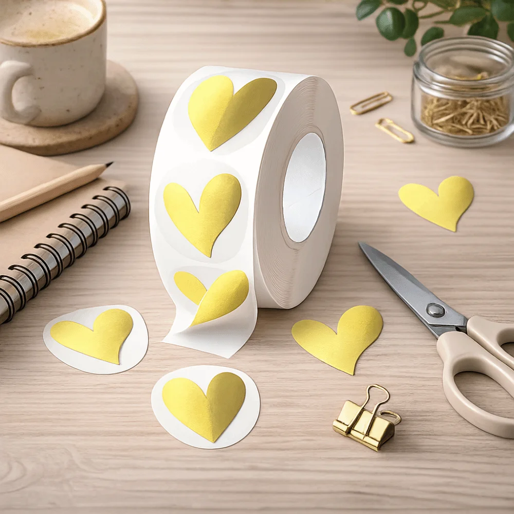 Transparent Heart Sticker Glowing Effect Heart Design Stationery Sticker Waterproof Gold Color Sealing Label Sticker Gift Decor Oasis Select