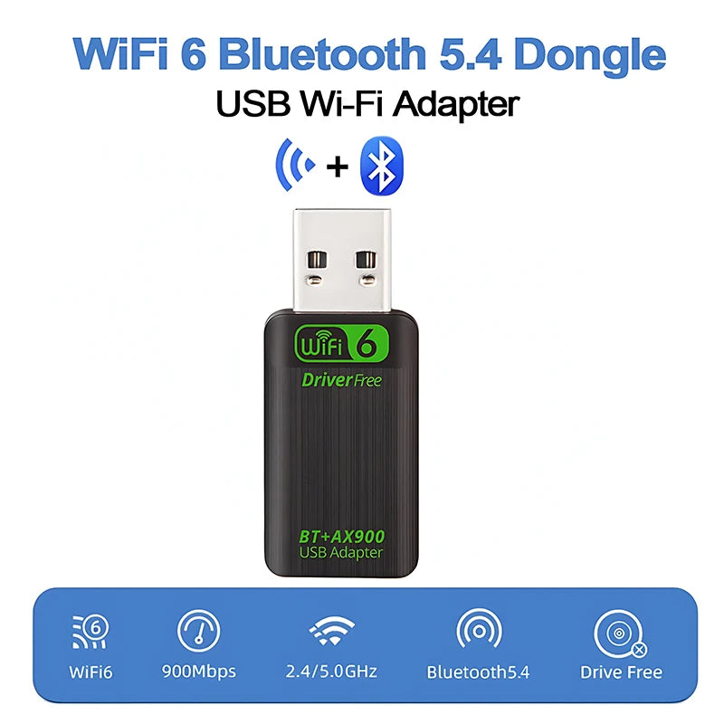 AX900 WIFI6 USB Adapter 2 IN 1 Bluetooth 5.4 Dual Band 2.4G&5G 900Mbps WiFi 802.11AX Wireless Card Receiver Dongle For WIN 10/11 Oasis Select