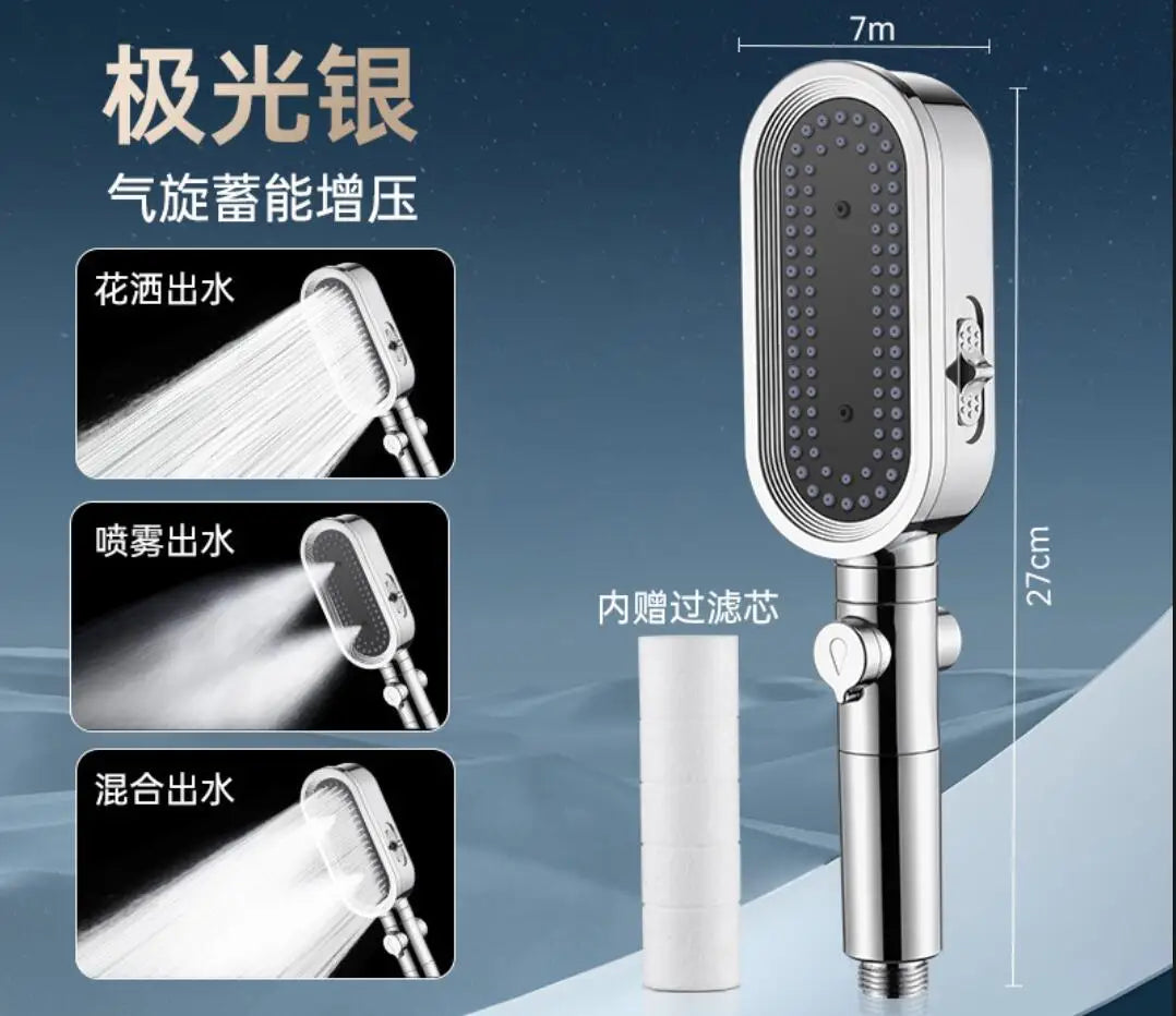 New Design 3 Modes High Pressure Shower Head Built-in Filter Handheld Adjustable Button Water Saving Nozzle Bathroom Accessories Oasis Select Sliver Shower