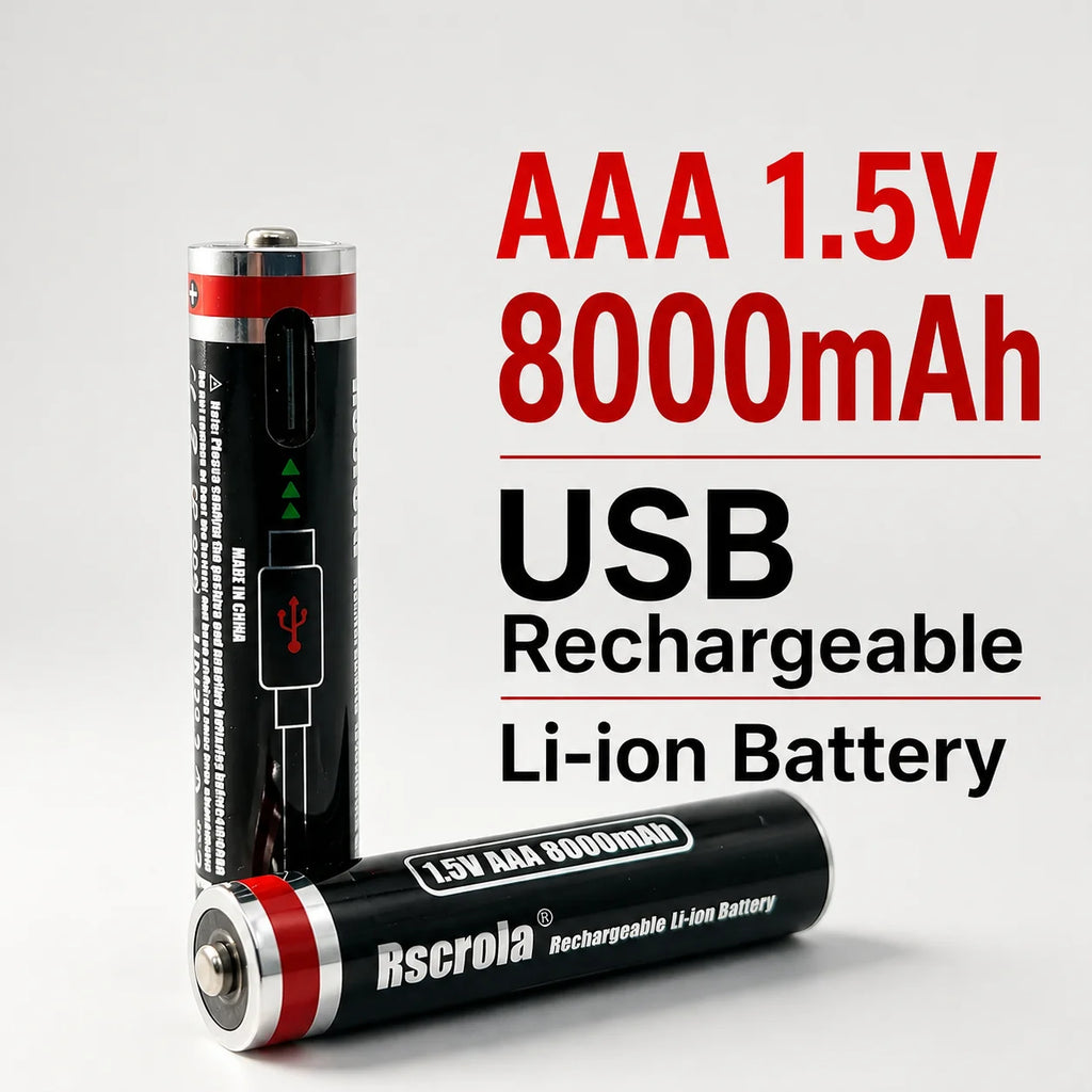 AAA Rechargeable Battery 1.5V 8000mAh Li-ion Batteries with USB Direct Charge Port for Remote Control Toy Mouse Keyboard+Cable Oasis Select