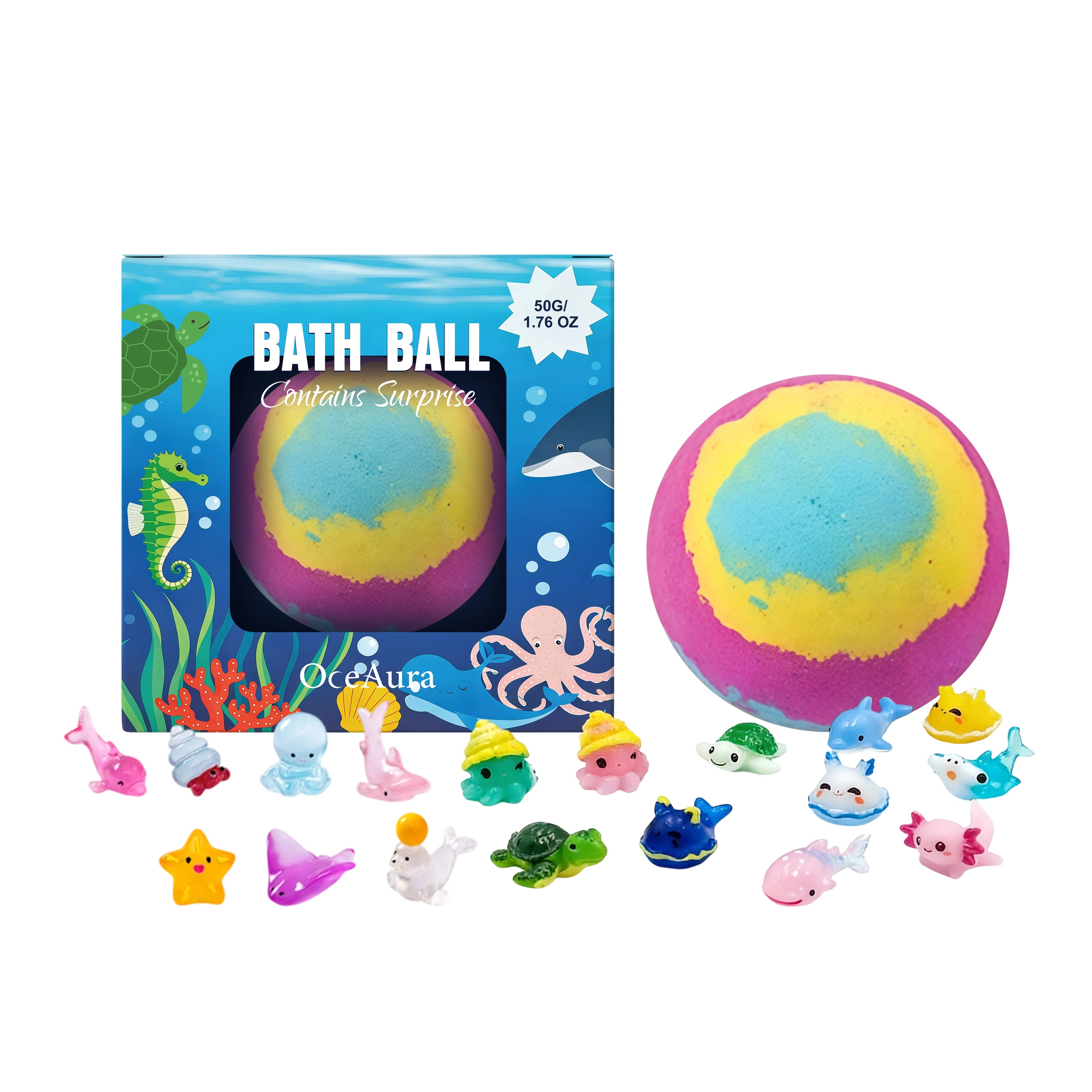 New 2026 Kids Bath Bombs Gift Set 12 PCS Toy Bath Bomb Surprise Ocean Toys Colorful Fizzing Moisturizing Fun Bathing Gift 600g Oasis Select 1 PCS