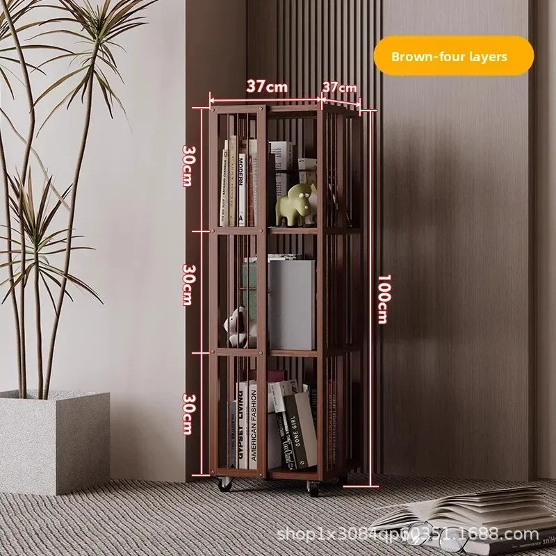 Multi-functional Rotating bookshelf Home living room Movable multi-layer shelf Non-solid wood storage artifact Simple bookcase Oasis Select Dark-4
